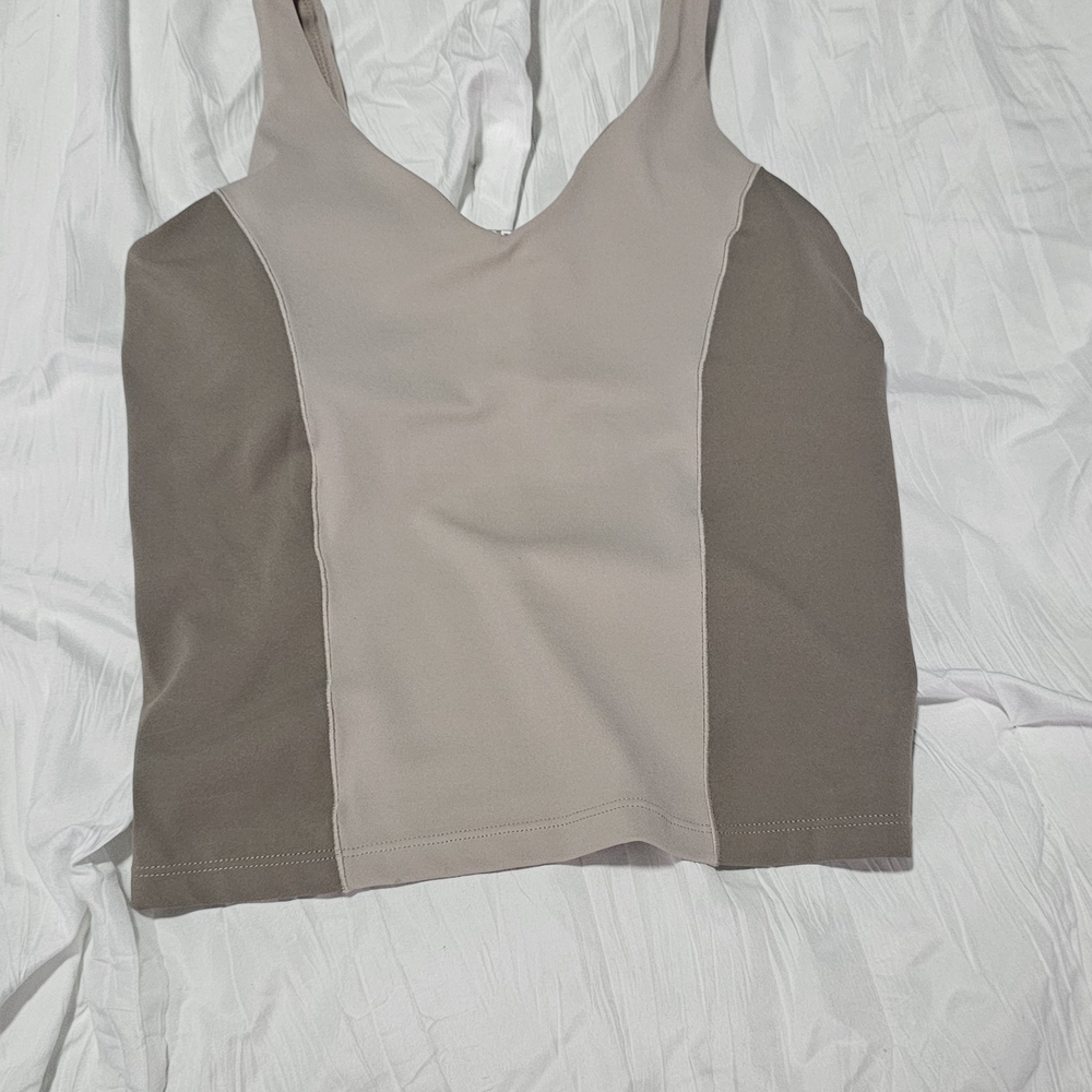Abercrombie & Fitch Cream and Brown Fitted Crop Tank Top